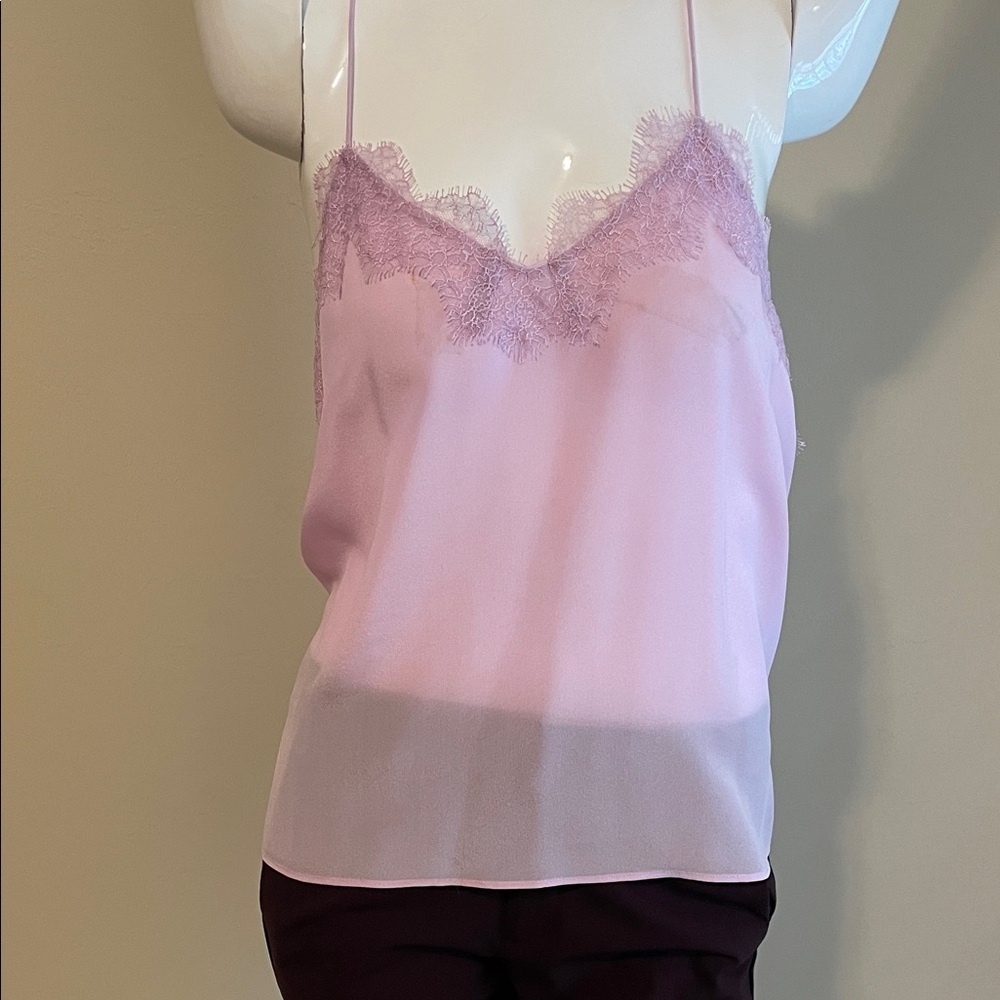 CAMI NYC Silk light pink Camisole racer back French lace trimmed front S